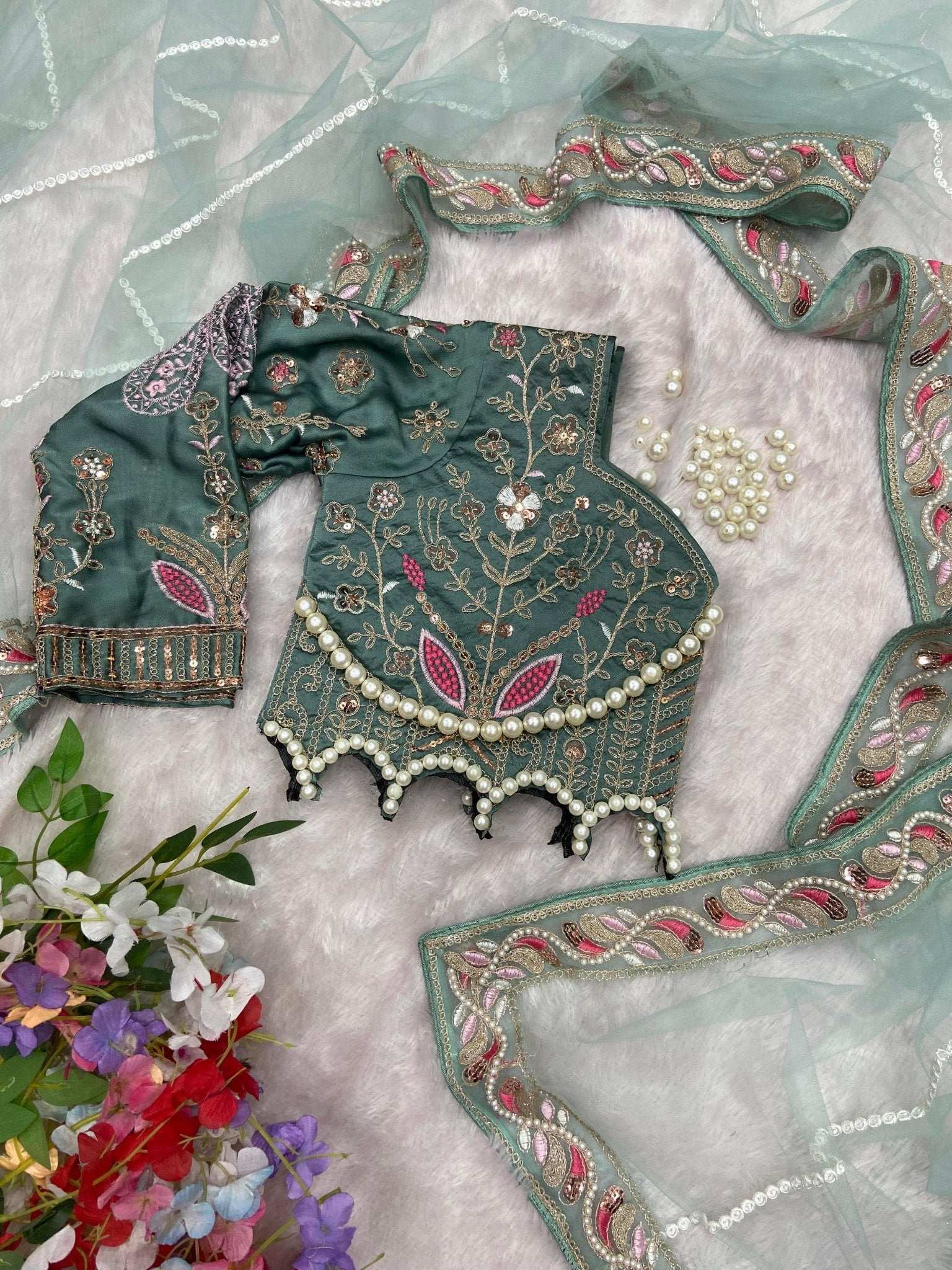 HOS ASN-60 Designer Net Saree – Embroidery, Dori, Sequins & Hand Diamond Work Border - House Of ShiVisha