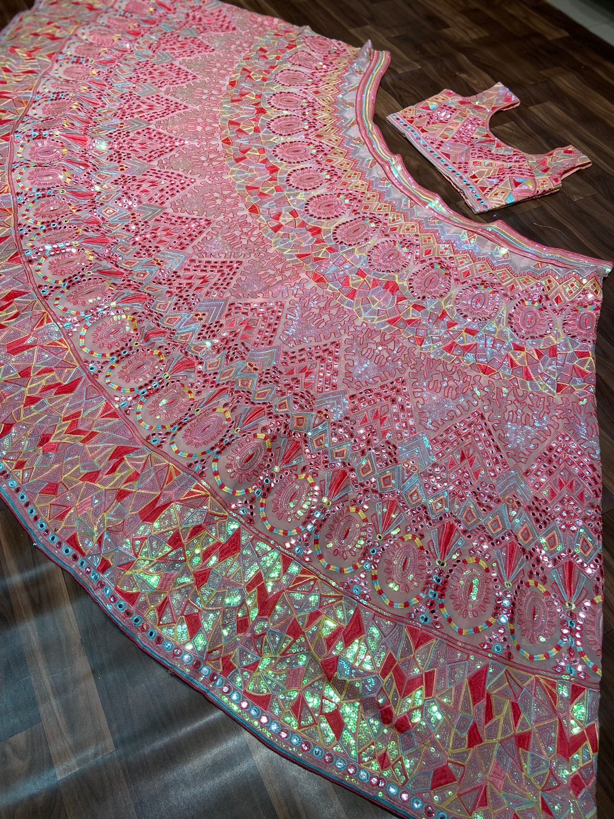 HOS HC - 786 Designer Lehenga – Georgette with Multicolor Thread Embroidery, Sequins & Foil Mirror Work - House Of ShiVisha
