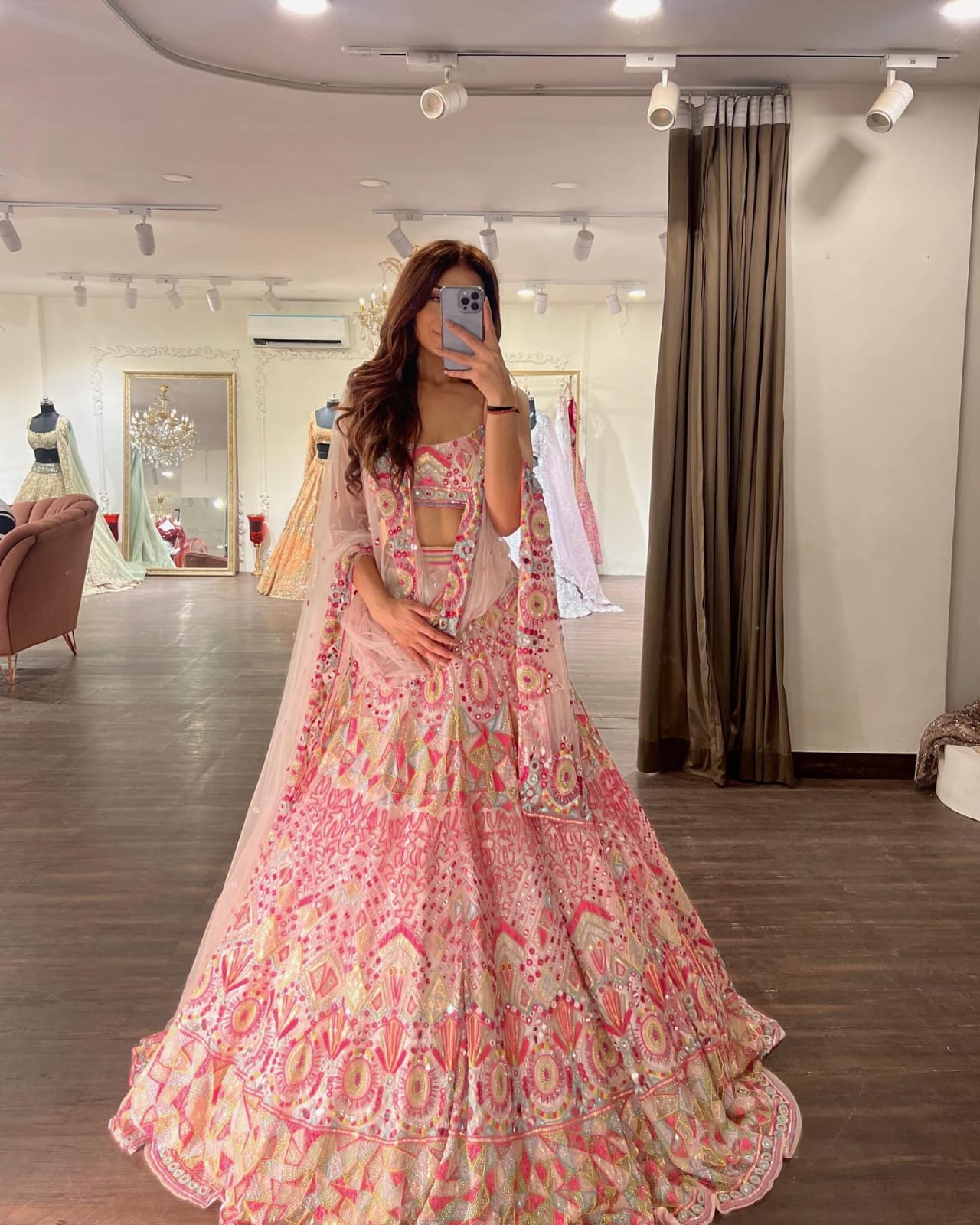 HOS HC - 786 Designer Lehenga – Georgette with Multicolor Thread Embroidery, Sequins & Foil Mirror Work - House Of ShiVisha