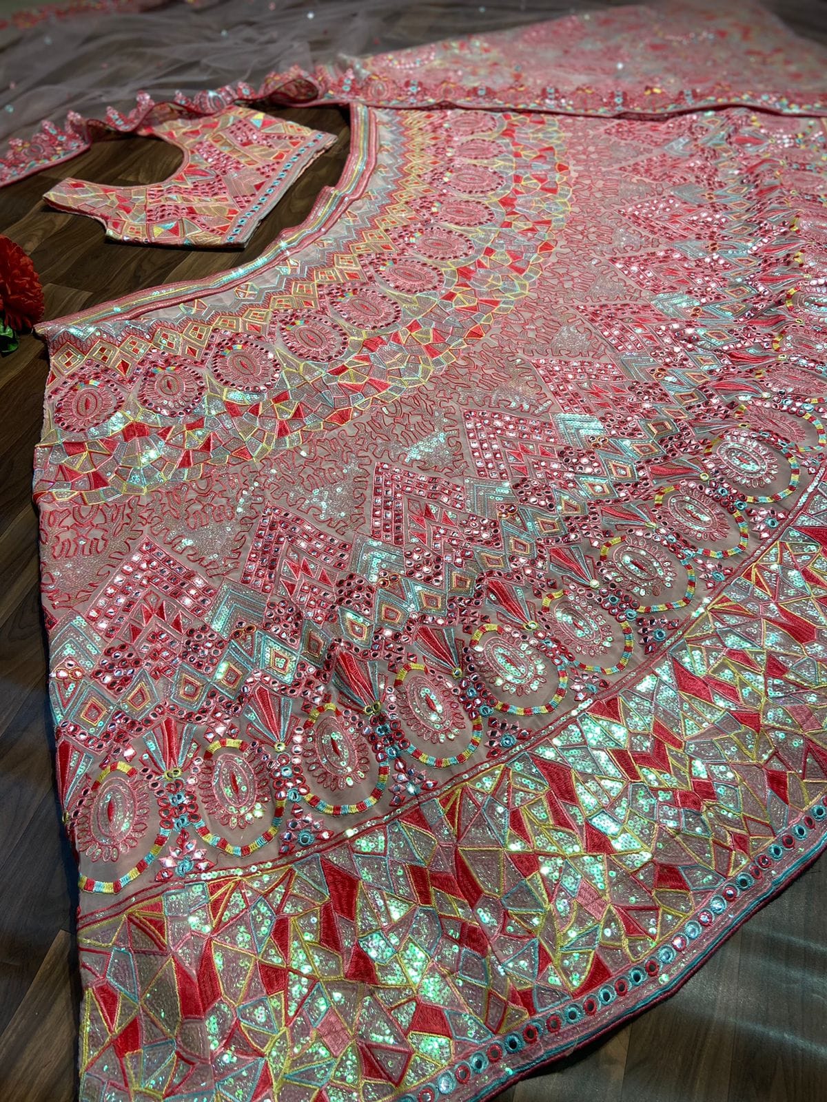 HOS HC - 786 Designer Lehenga – Georgette with Multicolor Thread Embroidery, Sequins & Foil Mirror Work - House Of ShiVisha