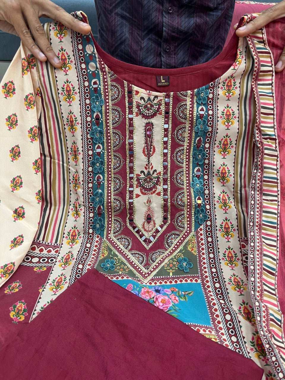 HOS Jasood Anarkali Set – Pure Chinon Kurti with Plazo, Chiffon Dupatta & Moti Mala (2 Color Kodi) - House Of ShiVisha