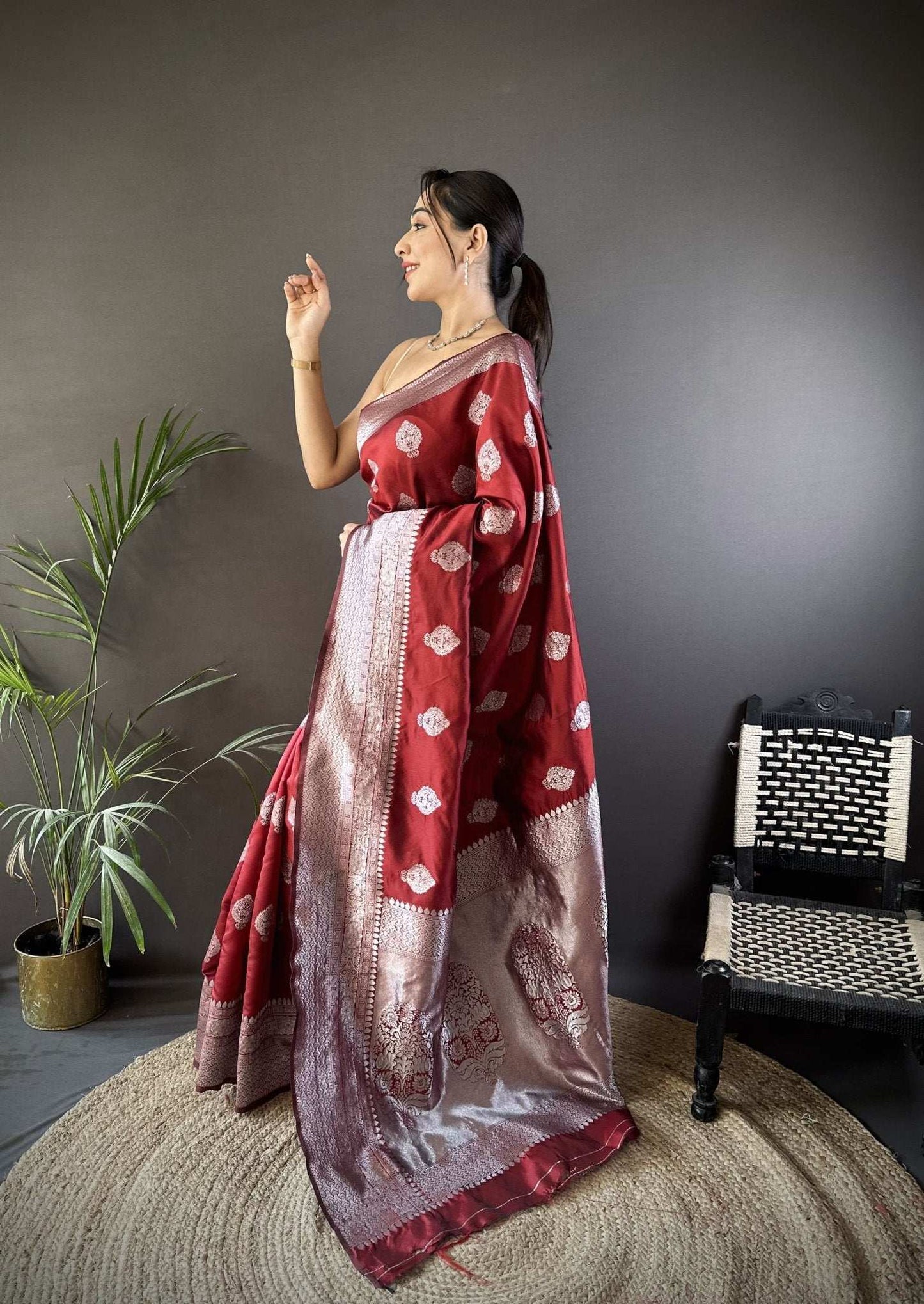 HOS Khwaish Catalogue – Soft Banarasi Silk Saree with Silver Jari Weaving & Rich Pallu - House Of ShiVisha