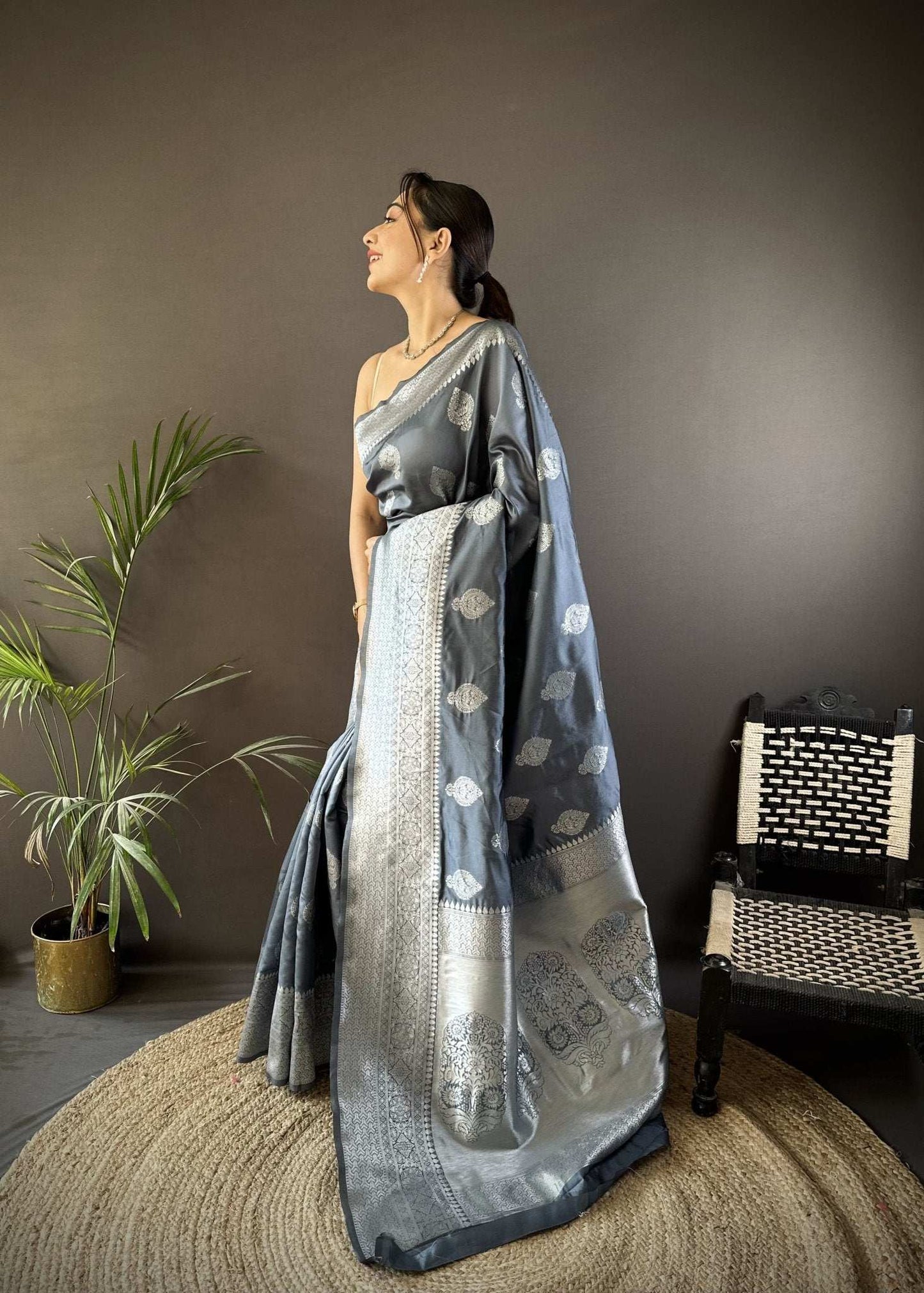 HOS Khwaish Catalogue – Soft Banarasi Silk Saree with Silver Jari Weaving & Rich Pallu - House Of ShiVisha