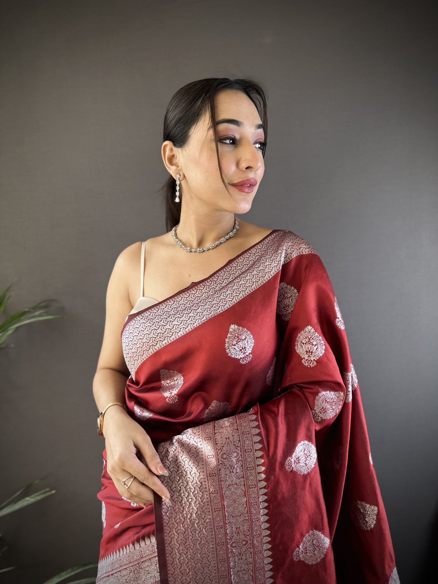 HOS Khwaish Catalogue – Soft Banarasi Silk Saree with Silver Jari Weaving & Rich Pallu - House Of ShiVisha