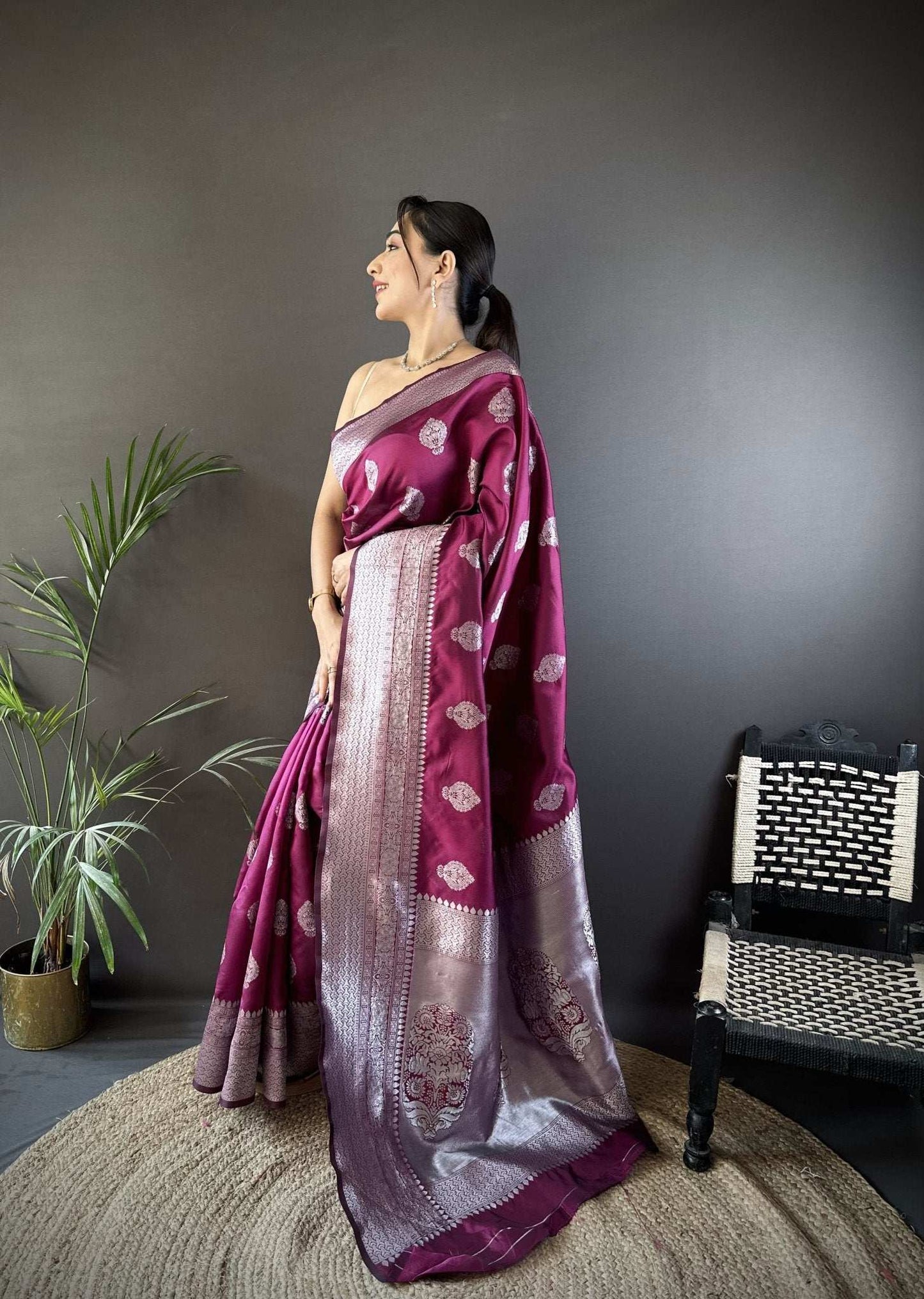 HOS Khwaish Catalogue – Soft Banarasi Silk Saree with Silver Jari Weaving & Rich Pallu - House Of ShiVisha