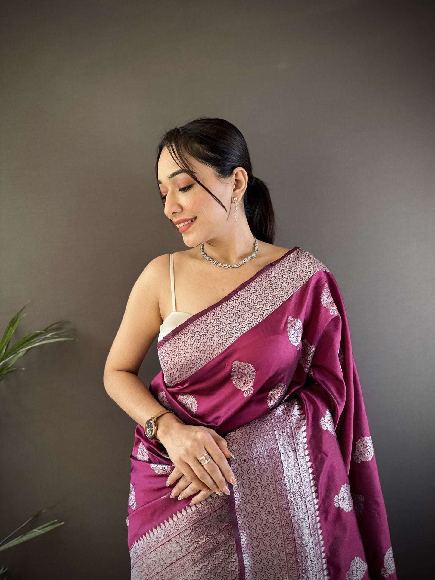 HOS Khwaish Catalogue – Soft Banarasi Silk Saree with Silver Jari Weaving & Rich Pallu - House Of ShiVisha