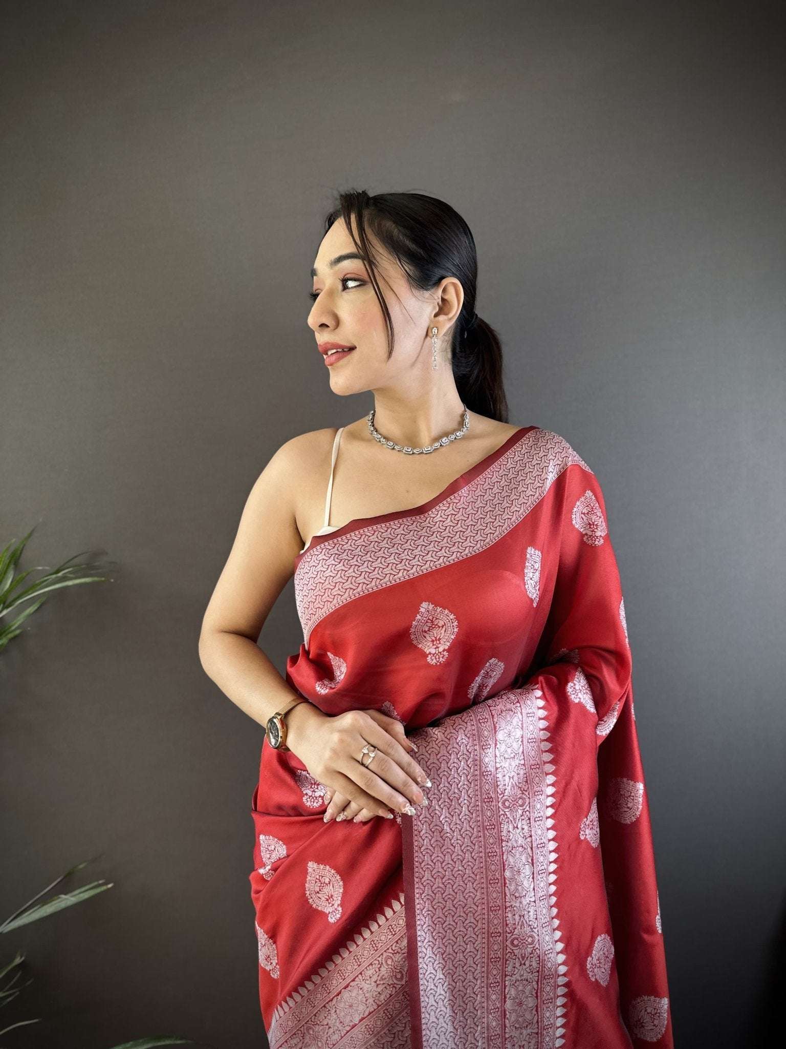 HOS Khwaish Catalogue – Soft Banarasi Silk Saree with Silver Jari Weaving & Rich Pallu - House Of ShiVisha