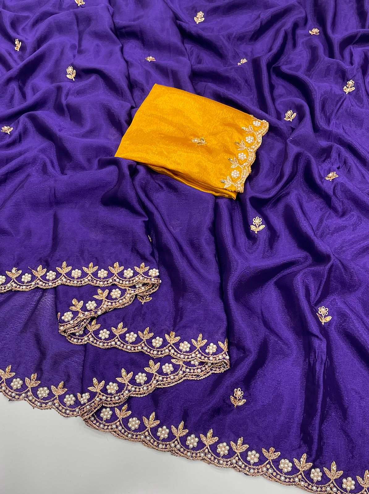 HOS Pure Chinon Saree – All Over Handwork with Rangoli Satin Blouse - House Of ShiVisha