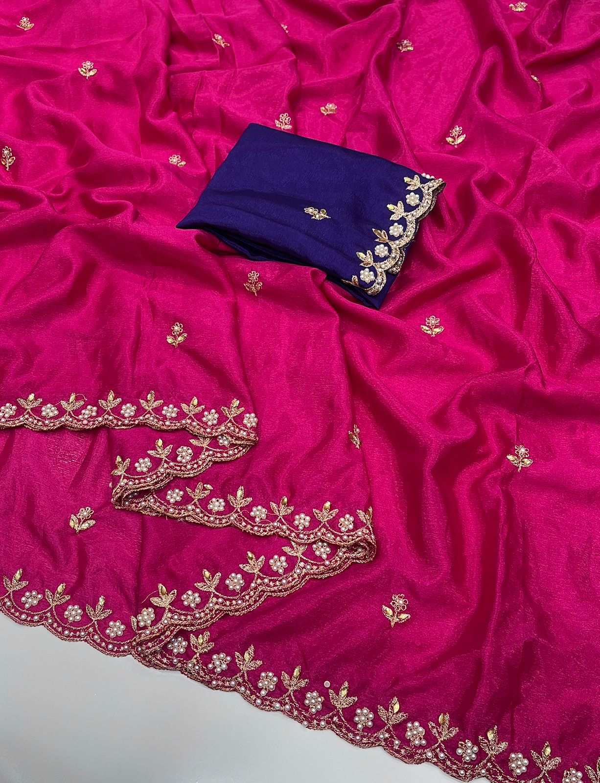 HOS Pure Chinon Saree – All Over Handwork with Rangoli Satin Blouse - House Of ShiVisha