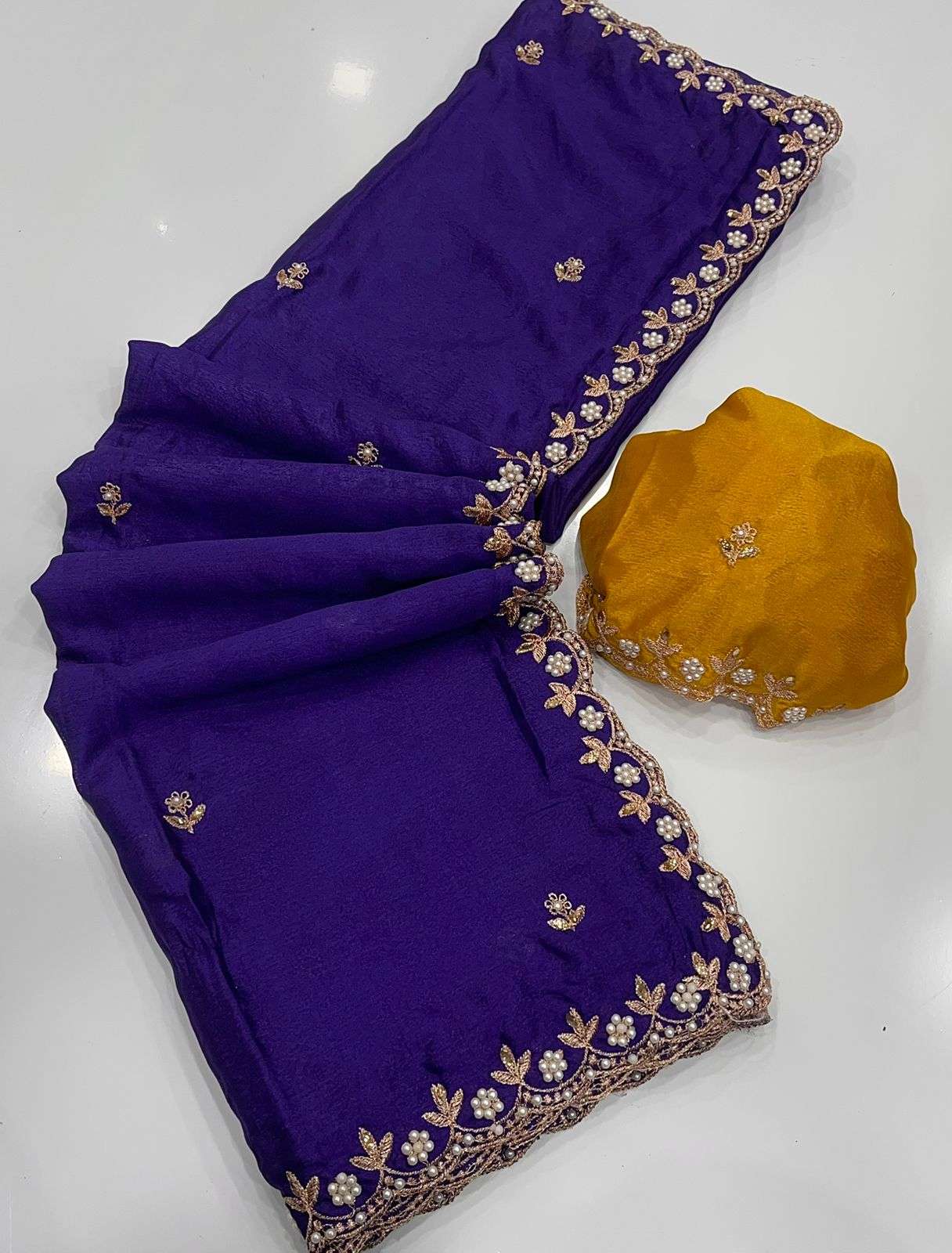 HOS Pure Chinon Saree – All Over Handwork with Rangoli Satin Blouse - House Of ShiVisha