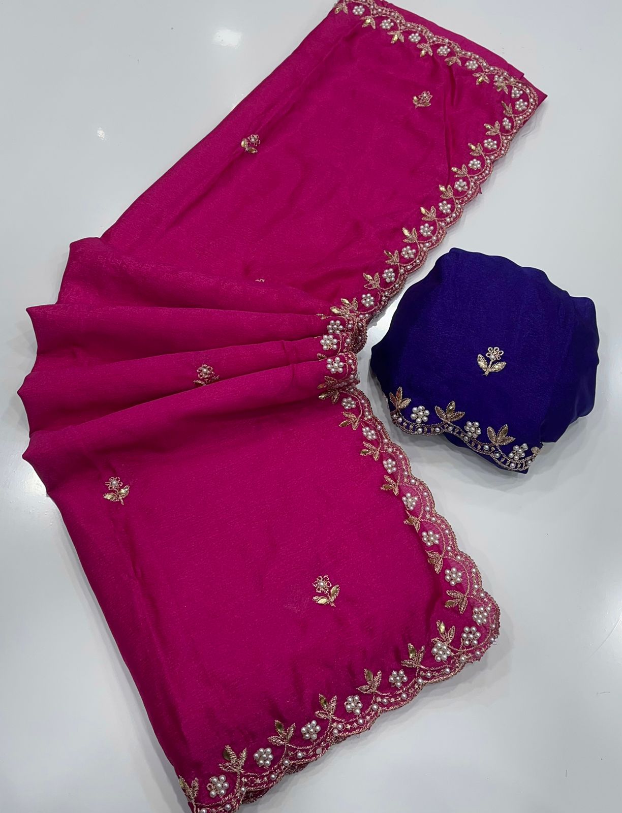 HOS Pure Chinon Saree – All Over Handwork with Rangoli Satin Blouse - House Of ShiVisha