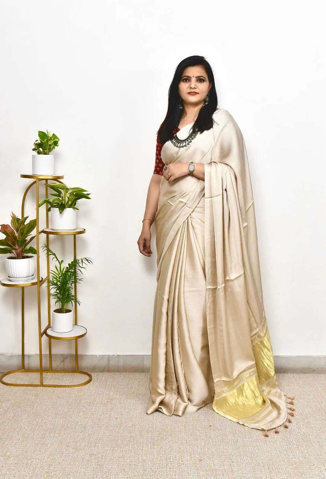 HOS Pure Gaji Silk Saree – Plain Saree with Original Lagdi Patta Pallu & Running Blouse - House Of ShiVisha