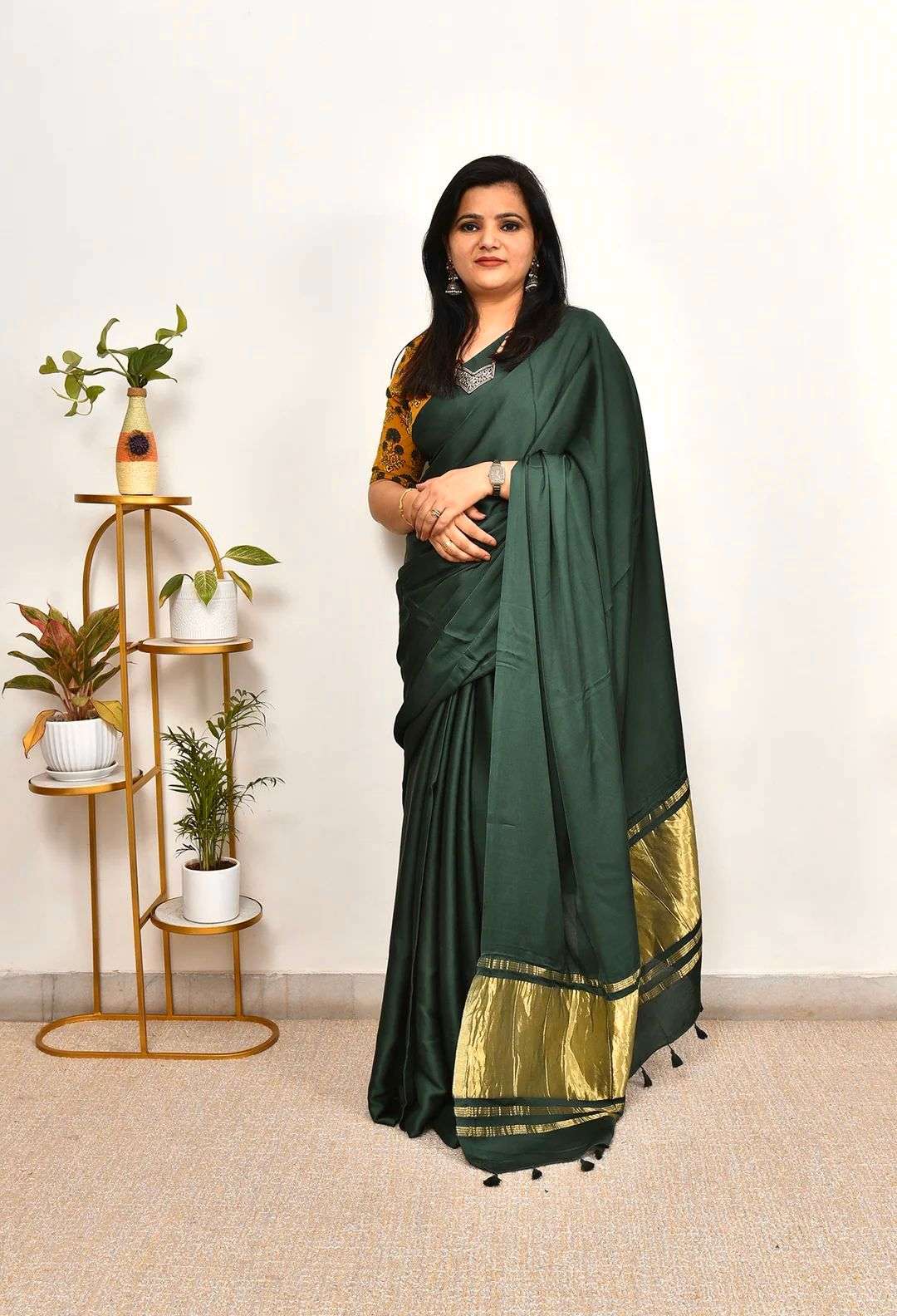 HOS Pure Gaji Silk Saree – Plain Saree with Original Lagdi Patta Pallu & Running Blouse - House Of ShiVisha