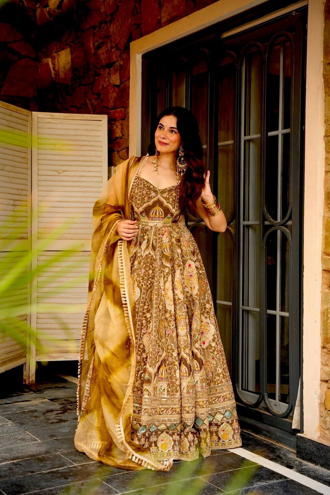 HOS SCnx 11676 Anarkali Gown – Digital Printed Jimmy Organza Silk with Designer Dupatta - House Of ShiVisha