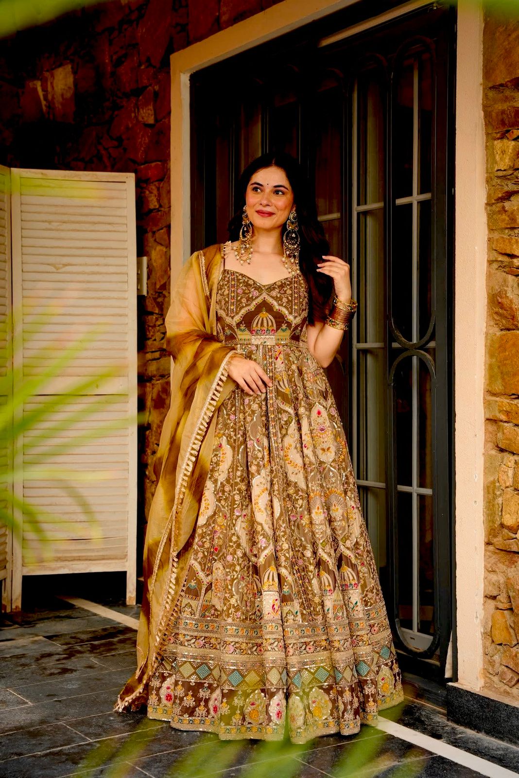 HOS SCnx 11676 Anarkali Gown – Digital Printed Jimmy Organza Silk with Designer Dupatta - House Of ShiVisha