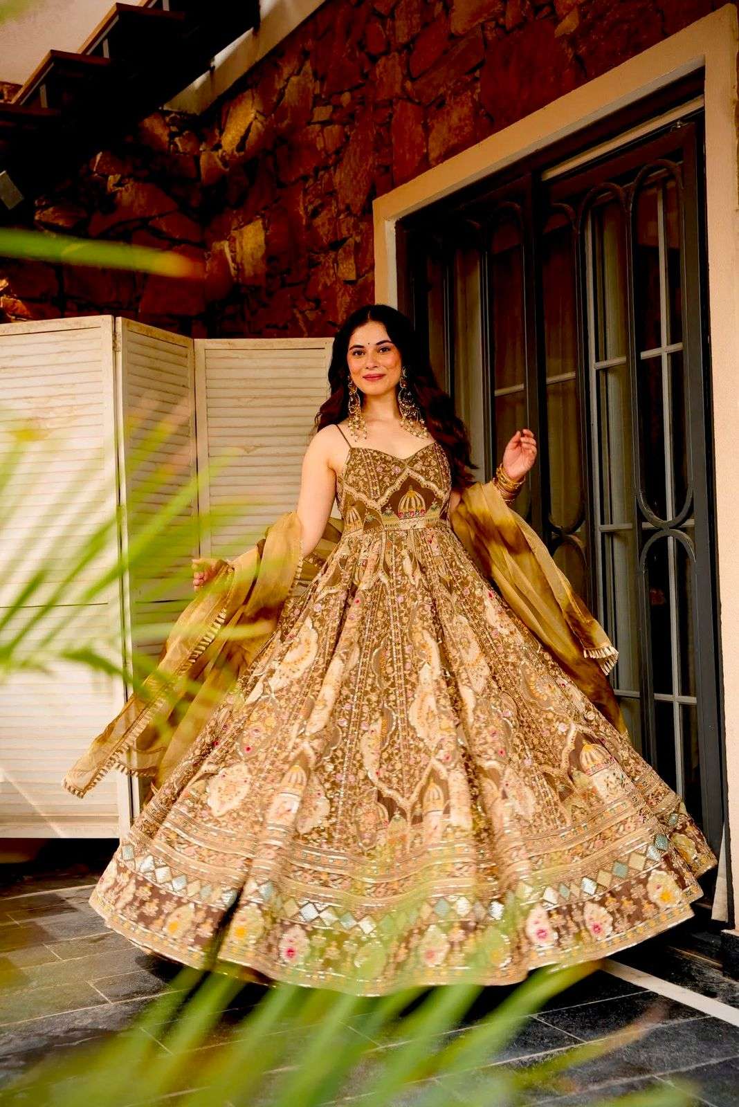 HOS SCnx 11676 Anarkali Gown – Digital Printed Jimmy Organza Silk with Designer Dupatta - House Of ShiVisha