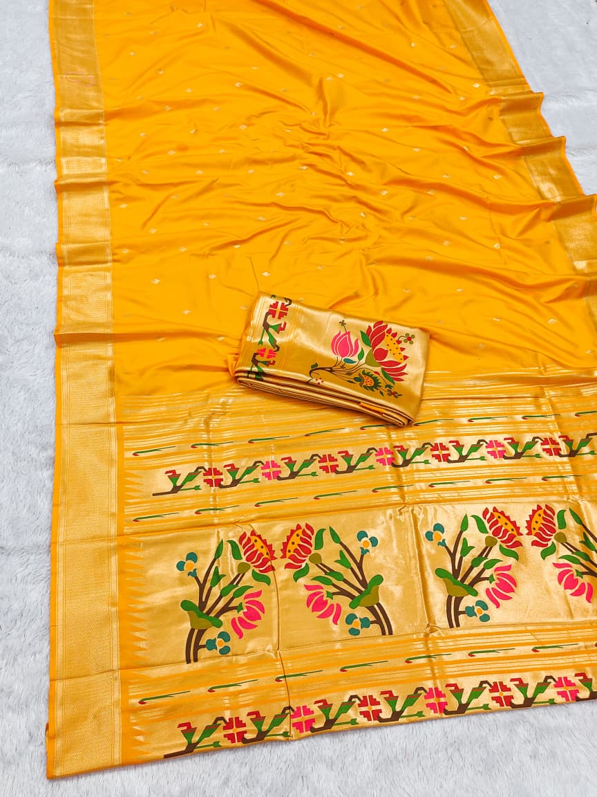 HOS SITARE Catalogue – Paithani Lichi Silk Saree with Gold Jari Butti Weaving & Brocade Blouse - House Of ShiVisha