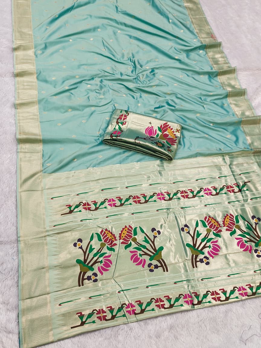 HOS SITARE Catalogue – Paithani Lichi Silk Saree with Gold Jari Butti Weaving & Brocade Blouse - House Of ShiVisha