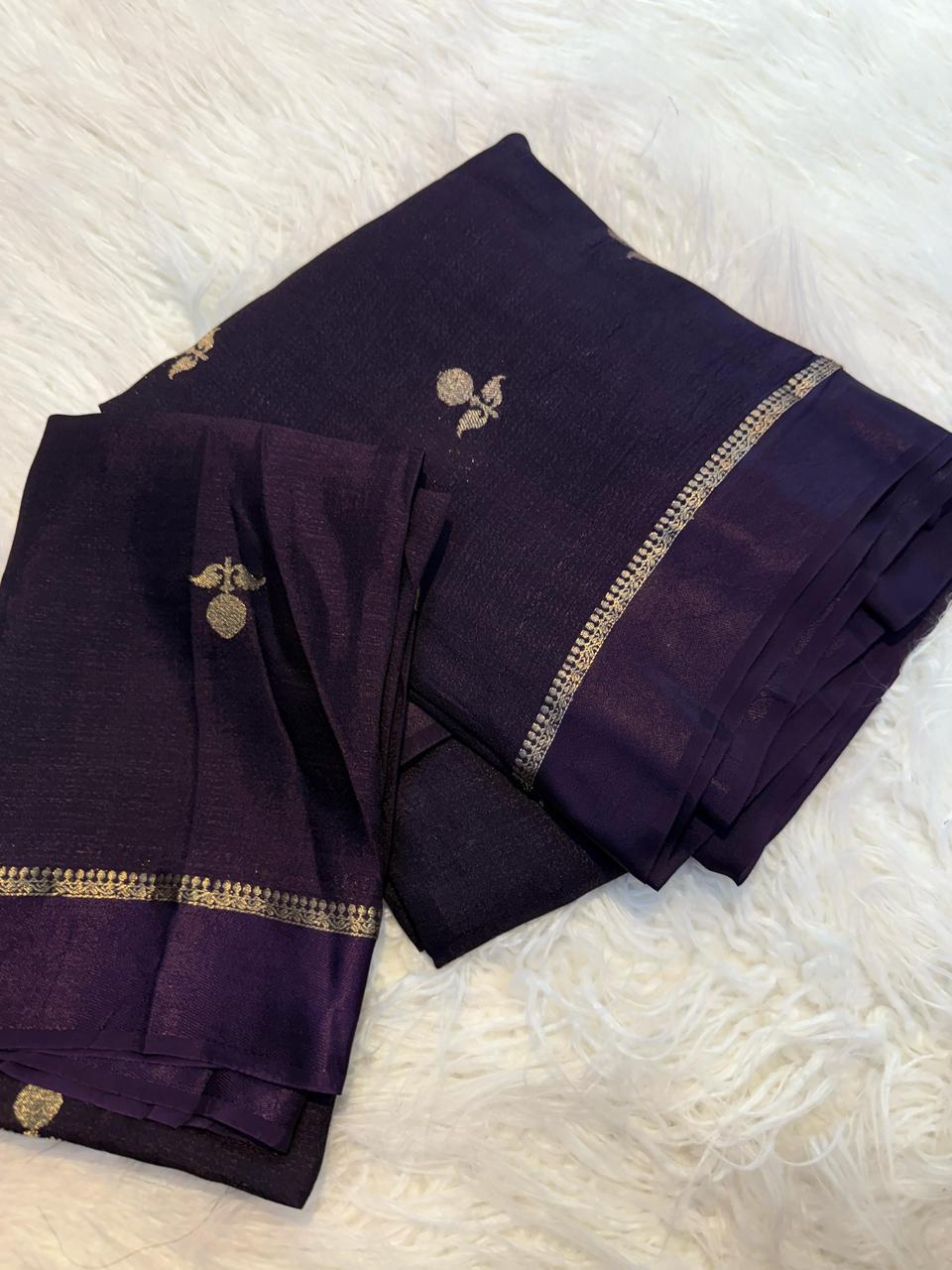 HOS Viscose Khadi Silk Saree – Jacquard Leaf Design with Satin Border & Running Blouse - House Of ShiVisha