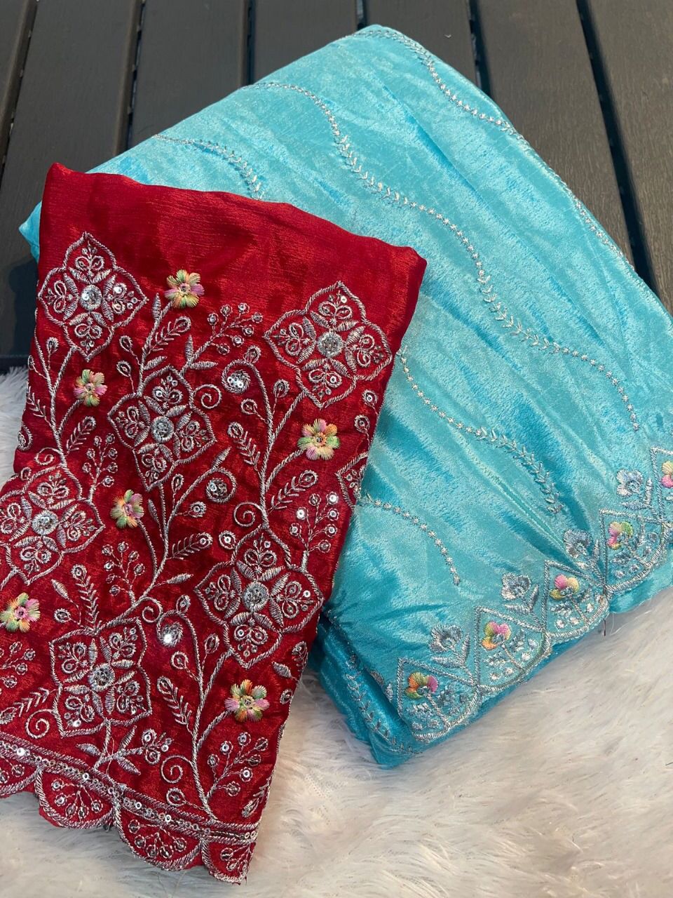 House of ShiVisha Fancy Designer Party Wear Saree – Chinon Silk with Embroidery & Zari Work - House Of ShiVisha