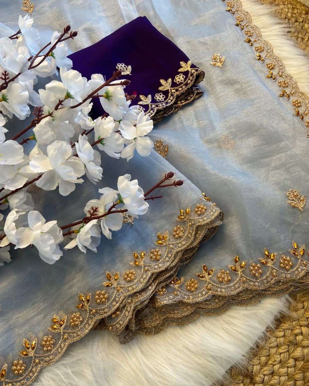 House of ShiVisha Twills Oranga Saree – Pure Soft Fabric with Handwork & Satin Blouse - House Of ShiVisha