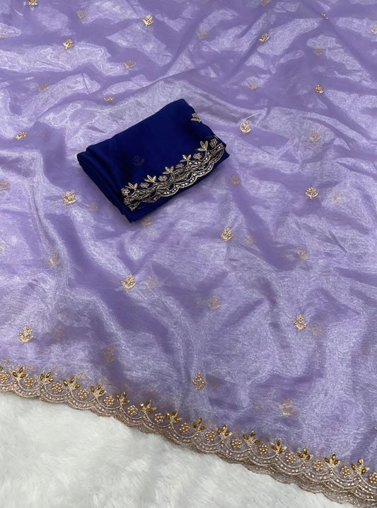 House of ShiVisha Twills Oranga Saree – Pure Soft Fabric with Handwork & Satin Blouse - House Of ShiVisha