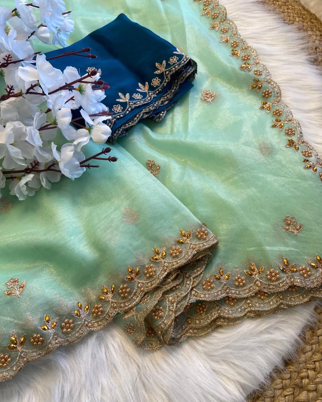 House of ShiVisha Twills Oranga Saree – Pure Soft Fabric with Handwork & Satin Blouse - House Of ShiVisha