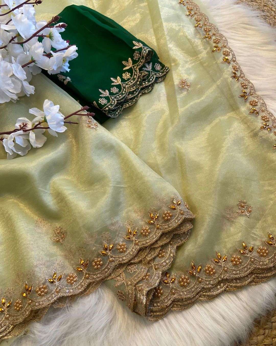 House of ShiVisha Twills Oranga Saree – Pure Soft Fabric with Handwork & Satin Blouse - House Of ShiVisha