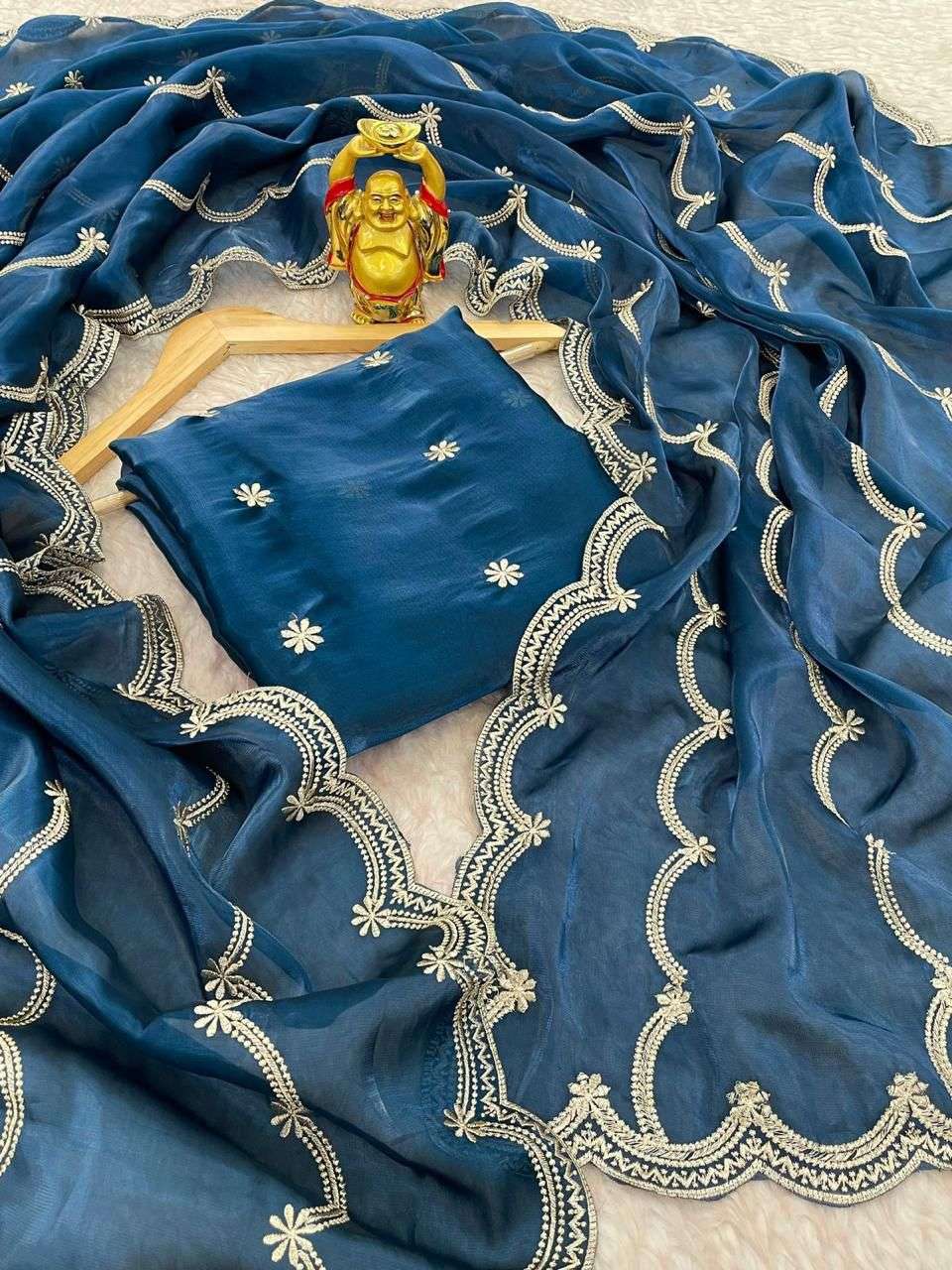 HOS KK-0288 Jimmy Choo Silk Saree with Embroidery & Zari Work - House Of ShiVisha