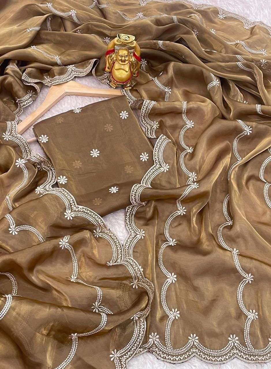 HOS KK-0288 Jimmy Choo Silk Saree with Embroidery & Zari Work - House Of ShiVisha