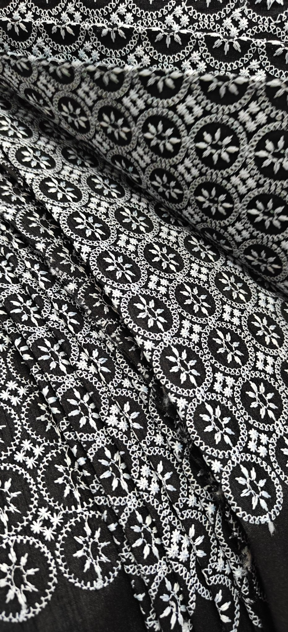 Navy Blue Chikankari Embroidered Cotton Fabric – Men’s Kurta Material (10 Meter Set) - House Of ShiVisha44 Inch WidthChikan Embroidered FabricEmbroidered Cotton Fabric