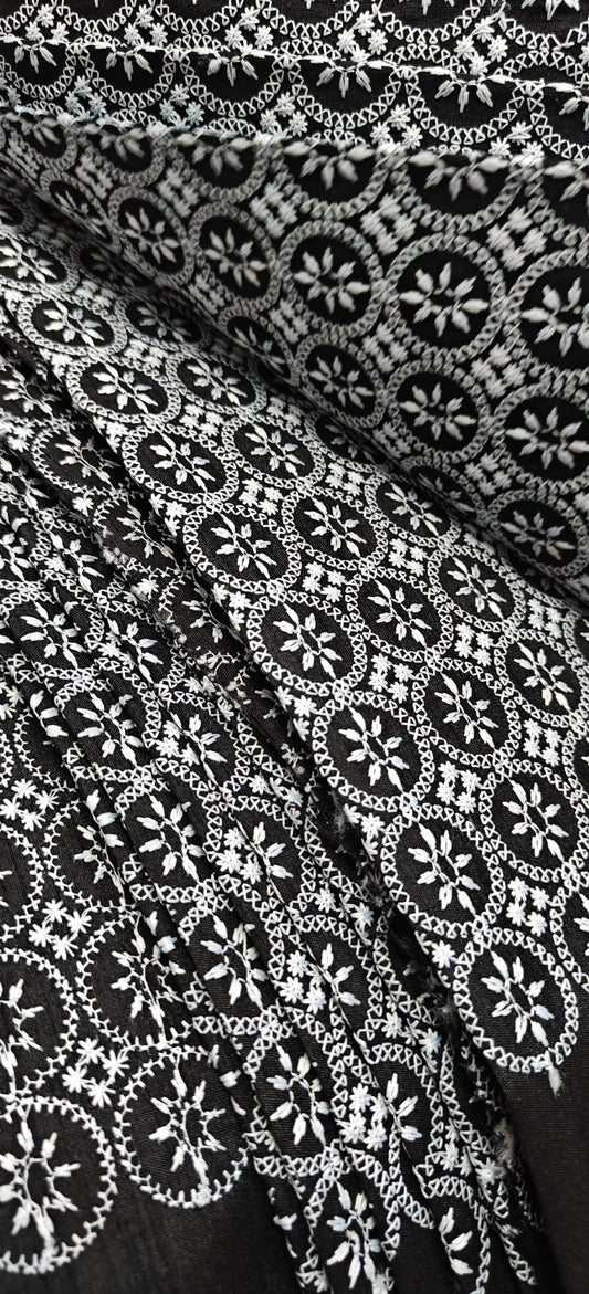 Navy Blue Chikankari Embroidered Cotton Fabric – Men’s Kurta Material (10 Meter Set) - House Of ShiVisha44 Inch WidthChikan Embroidered FabricEmbroidered Cotton Fabric