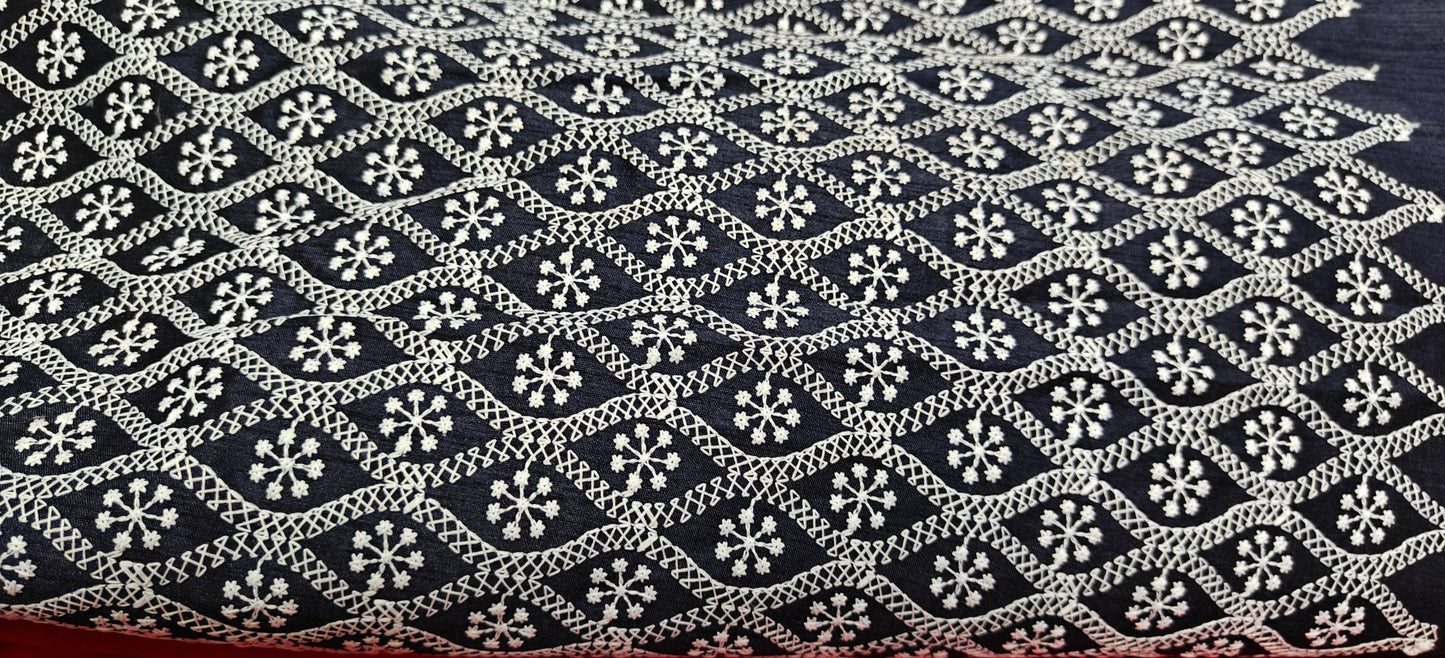 Navy Blue Chikankari Embroidered Cotton Fabric – Men’s Kurta Material (10 Meter Set) - House Of ShiVisha44 Inch WidthChikan Embroidered FabricEmbroidered Cotton Fabric