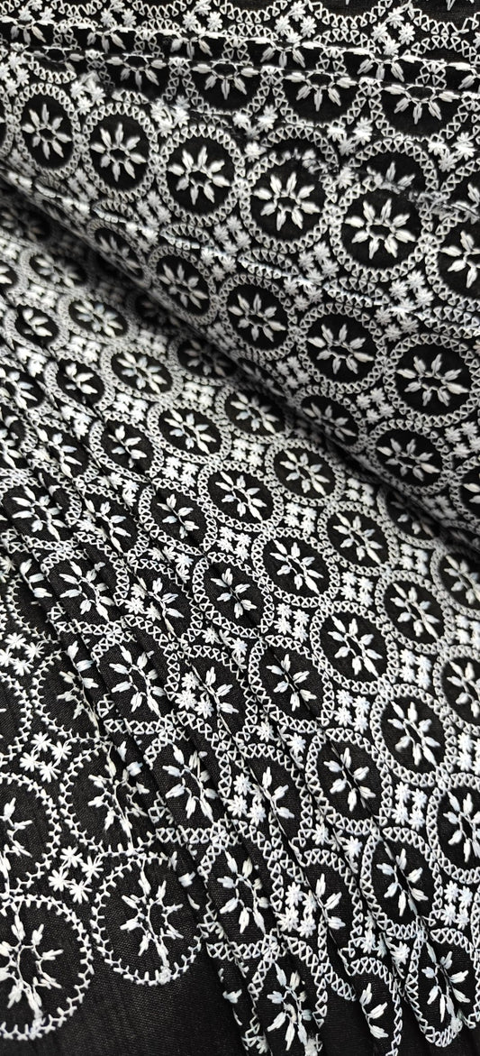 Navy Blue Chikankari Embroidered Cotton Fabric – Men’s Kurta Material (10 Meter Set) - House Of ShiVisha44 Inch WidthChikan Embroidered FabricEmbroidered Cotton Fabric