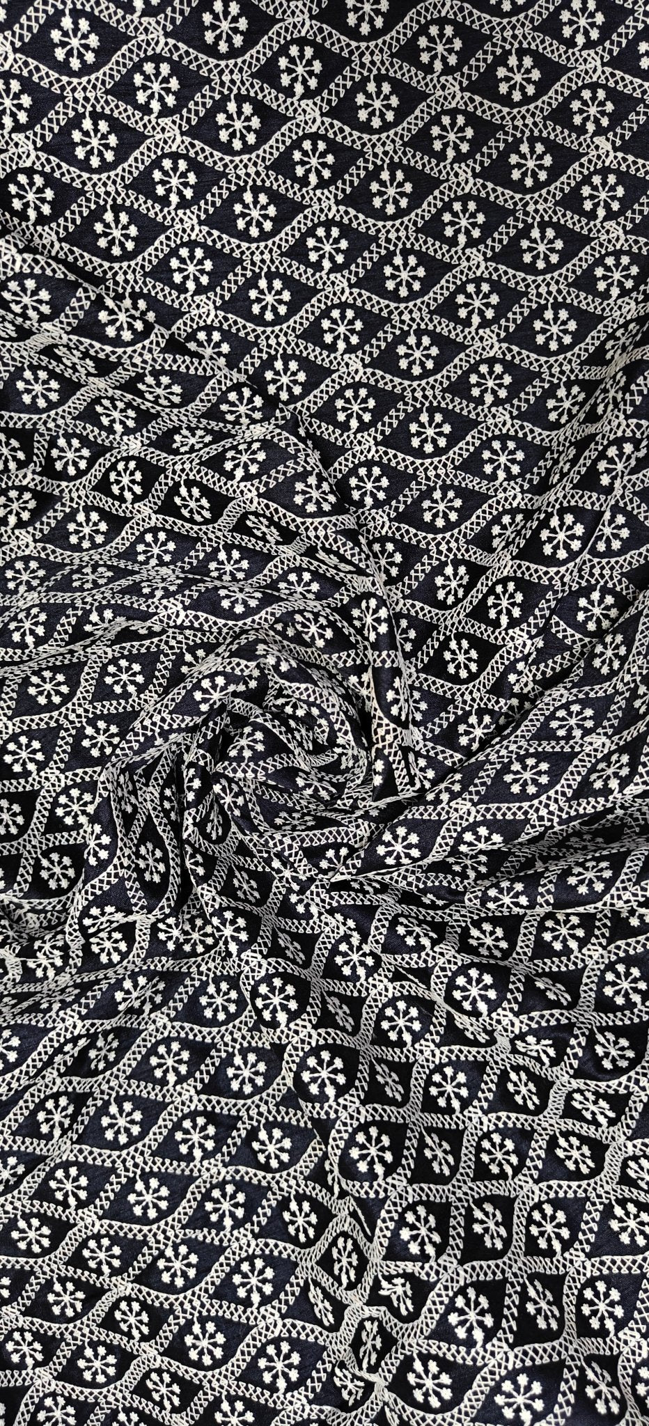 Navy Blue Chikankari Embroidered Cotton Fabric – Men’s Kurta Material (10 Meter Set) - House Of ShiVisha44 Inch WidthChikan Embroidered FabricEmbroidered Cotton Fabric