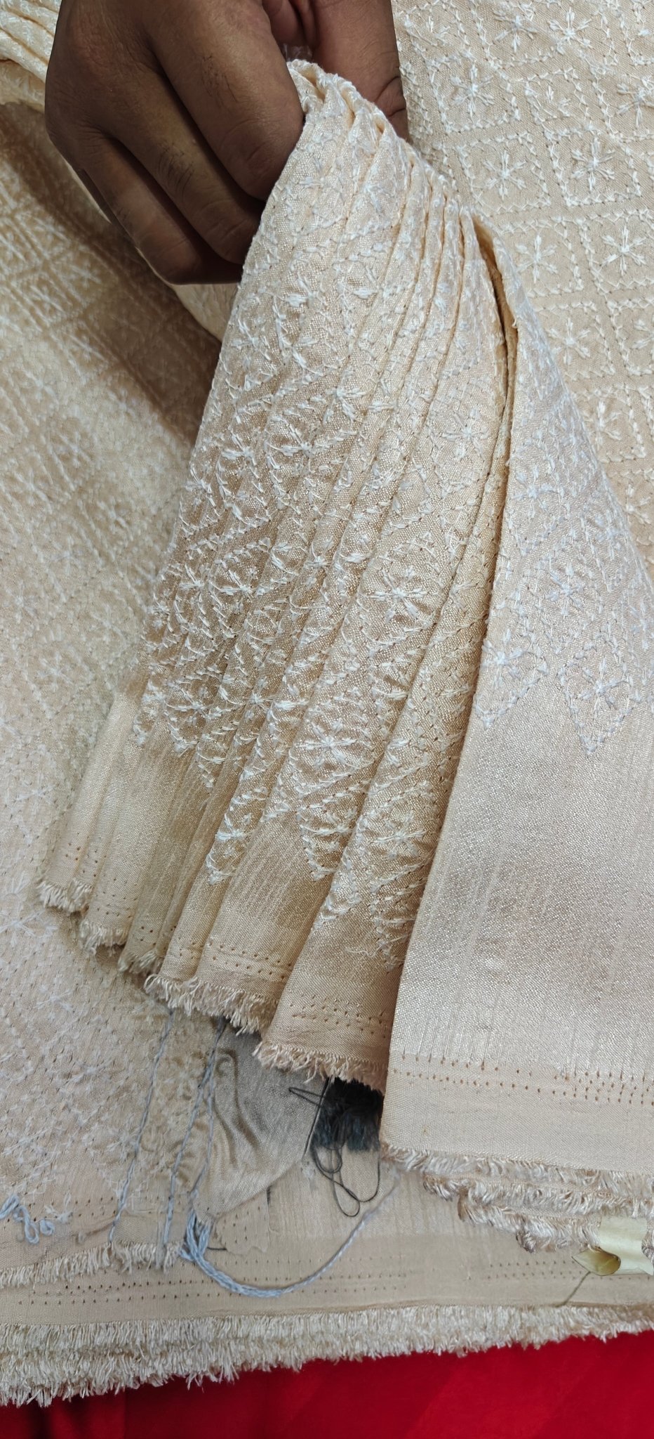Premium Beige Chikan Embroidery Fabric – Soft Handloom Cotton Blend (10 Meter Set) - House Of ShiVishabeige fabricChikan fabricchikankari