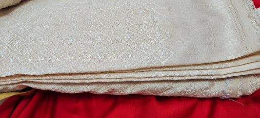 Premium Beige Chikan Embroidery Fabric – Soft Handloom Cotton Blend (10 Meter Set) - House Of ShiVishabeige fabricChikan fabricchikankari