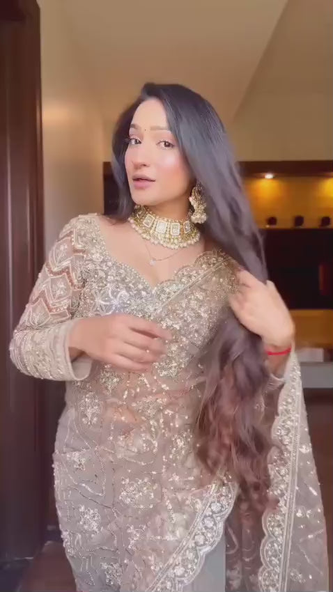 ASN-81 Butterfly Net Saree – Embroidery, Jati & Sequins Work with Designer Unstitched Blouse | House of ShiVisha™