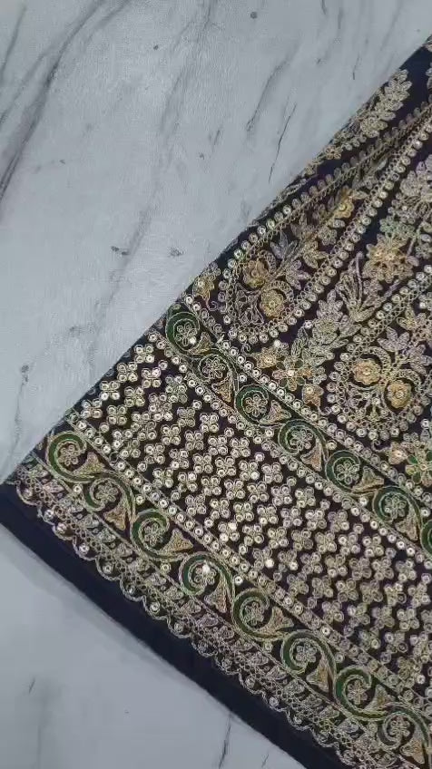 HC-1097 Heavy Slub Silk Lehenga Set – Thread, Dori & Sequin Embroidery with Net Dupatta | House of ShiVisha™