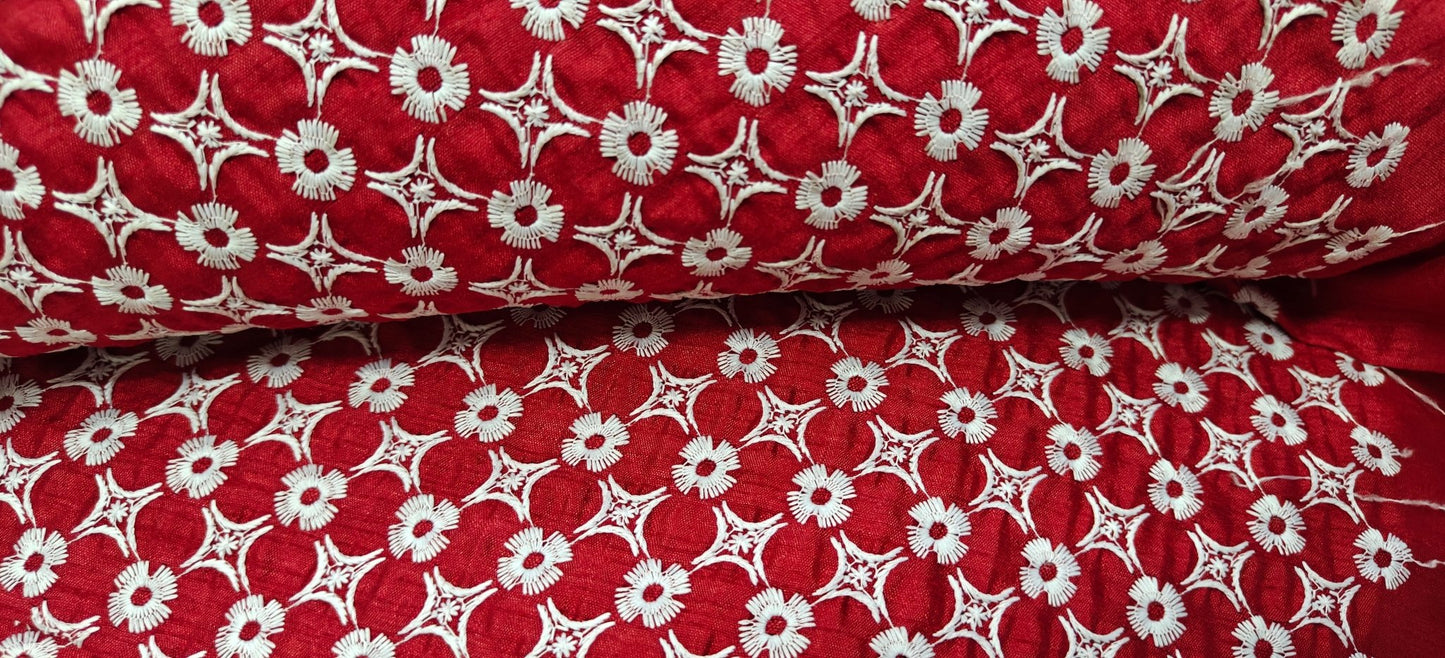 Red Floral Embroidered Fabric – Premium Kurta & Ethnic Wear Material (10 Meter Set) - House Of ShiVishaBoutique FabricDesigner FabricEthnic Wear Fabric