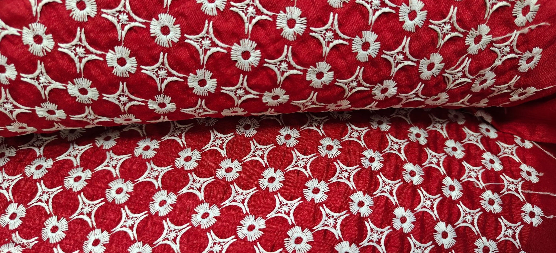Red Floral Embroidered Fabric – Premium Kurta & Ethnic Wear Material (10 Meter Set) - House Of ShiVishaBoutique FabricDesigner FabricEthnic Wear Fabric