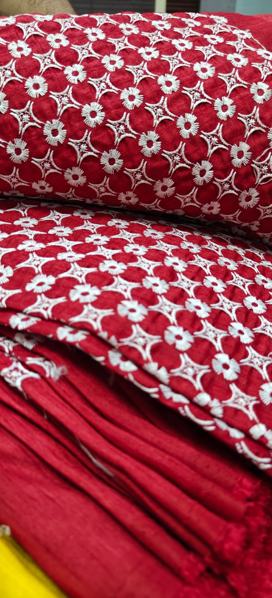 Red Floral Embroidered Fabric – Premium Kurta & Ethnic Wear Material (10 Meter Set) - House Of ShiVishaBoutique FabricDesigner FabricEthnic Wear Fabric