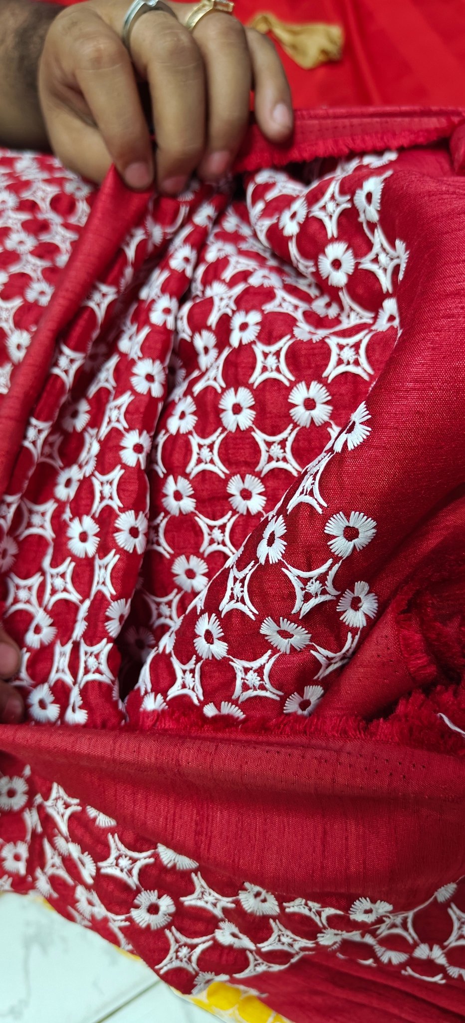 Red Floral Embroidered Fabric – Premium Kurta & Ethnic Wear Material (10 Meter Set) - House Of ShiVishaBoutique FabricDesigner FabricEthnic Wear Fabric