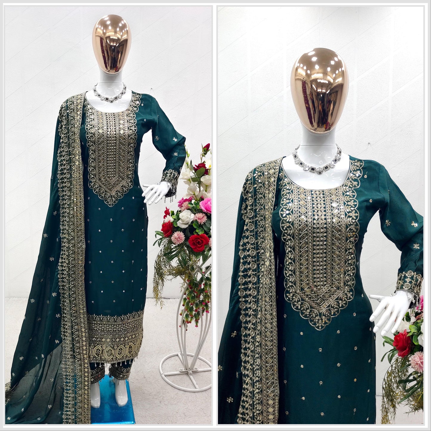 FD-1089 Pure Chinon Silk Top Pant Dupatta Set – Heavy 5mm Sequin & Moti Lace Embroidery Work | House of ShiVisha™ | Ready-to-Wear Luxe Edition